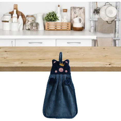 Serviette bébé corail à motif cochon mignon, absorbante et à suspendre, idéale pour la cuisine et la salle de bain, bleue. (1/5)