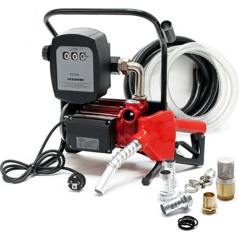 Wiltec Pompe à Fuel Gasoil bio Autoaspirante – 230 V / 600 W / 40 l/min – avec Pistolet de distribution à arrêt automatique, Compteur et Châssis