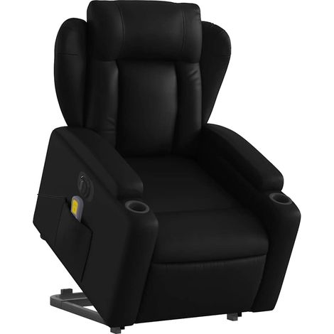 Poltrona relax con funzione massaggio e funzione sollevamento elettrico reclinabile in PVC nero DEC027808