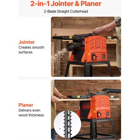 Raboteuse Dégauchisseuse 2,4 hp Dégauchisseuse d'Établi 25,4x92,5 cm pour Bricolage Menuiserie, 8000 tr/min, avec Support, Tête de… (1/5)