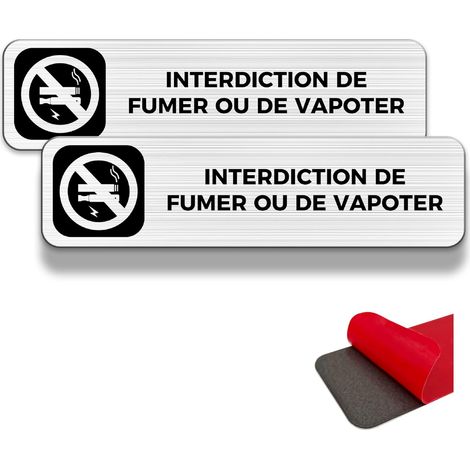 Interdiction de fumer, 2 panneaux d'avertissement, 19×5 cm, intérieur/extérieur, panneau en aluminium, panneau d'avertissement, avec autocollant (INTERDICTION DE FUMER OU DE VAPOTER) (1/5)