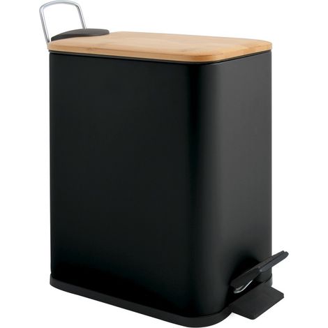 Spirella – Poubelle à pédale 5L en acier et bambou – Mécanisme Easy-Close – Design moderne pour salle de bain – Dimensions 14x28x29cm - ERIK 5 L