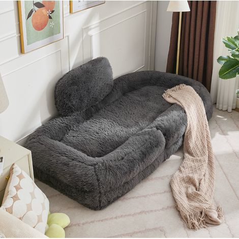 Fauteuil pouf de sol gris foncé inclinable avec dossier réglable et coussin (1/5)