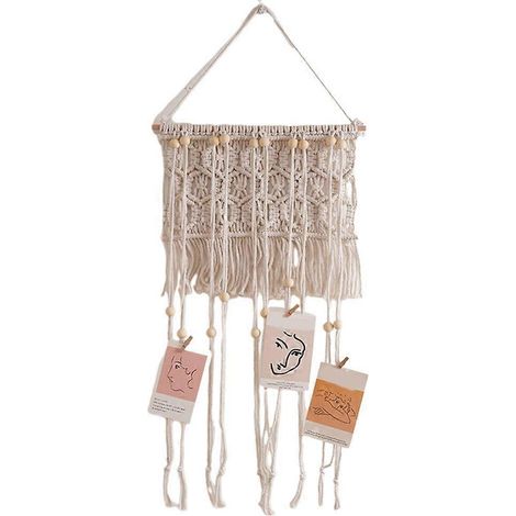 Tapisserie murale en macramé avec perles de bois résistantes, idéale pour une chambre d'étudiant ou un mariage. (1/4)