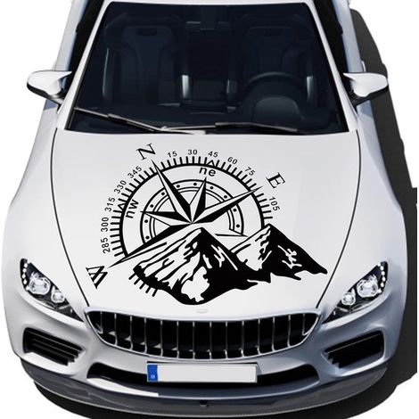 Brújula con pegatina de jeep de montaña - pegatina para coche - pegatina de vinilo impermeable para capó/ventana/carrocería (60x50cm) (1/2)