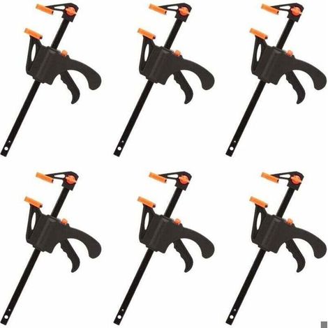 Serre-joints en forme de F - PZCC - Lot de 6 - Serrage rapide - 10 cm max - Double usage - Antidérapant (1/4)