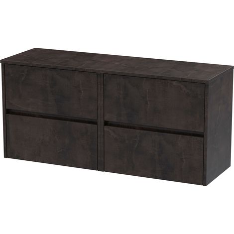 Chartley Contemporary 4 Drawer Wall Hung Vanity Unit with Worktop, Metallic Slate, 1200mm