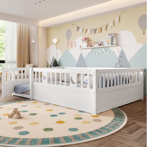 Letto adulti 140x190 cm con sponda di sicurezza, decorazione stelle e luna, senza materasso, bianco (1/5)