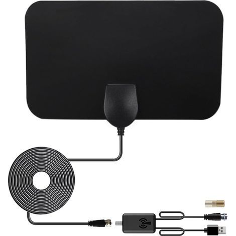 Antenne TV intérieure HDTV améliorée 10 dBi DVB-T2, antenne numérique HD avec adaptateur F femelle vers mâle TV, portée de 128 km, mini-antenne pour Smart TV, câble coaxial RG174 de 3 m, compatible 10 (1/5)