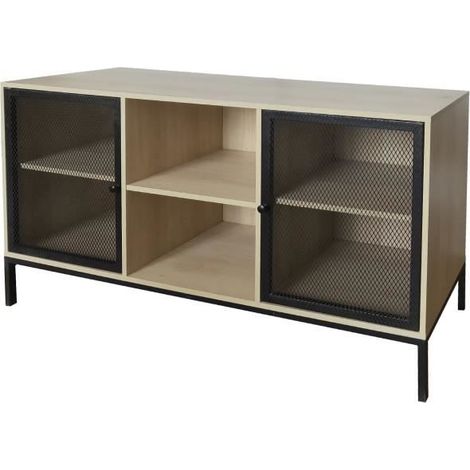 Buffet commode coloris naturel-noir - JUANIO - longueur 140 - profondeur 40 - hauteur 75 cm (1/3)