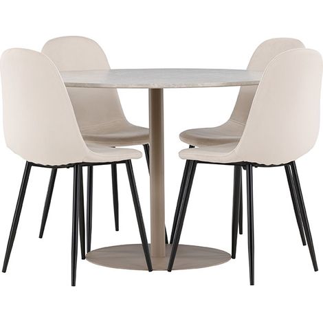 Lycke Essgruppe Tisch Ø110cm und 4 Velours Stühle beige. (1/4)