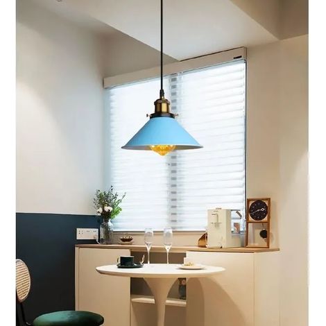 U-DO Suspension Ajustable Vintage,22CM Lustre Abat - Jour Cage en Fer Bleu Lampe de Plafonde Intérieur pour Salon Cuisine (1/4)