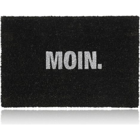 Relaxdays Felpudo Coco "Moin", 40 x 60 cm, Tapete Puerta, Alfombra Entrada, Interior, Exterior, Antideslizante, Negro (1/5)