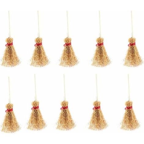 10 pièces Mini balai sorcières balai paille balai maison de poupée outils miniatures jouets accessoires pour enfants fête décoration (1/5)