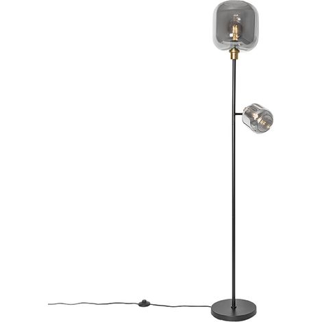 Stehlampe schwarz mit Gold mit Rauchglas 2 Lichter - Zuzanna