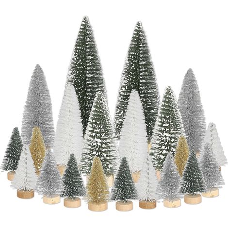 Lot de 21 Mini sapins de Noël Miniatures artificiels - Vert argenté Blanc doré - 4,5/10/15 cm - pour décoration de Noël, décoration d'hiver, Village de Noël - Accessoires DIY (1/5)