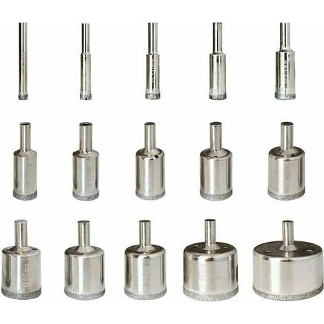 CHOYCLIT Diamant Foret 15pcs 6-50mm Trépan Scies Cloche Outils Set Forets Diamant Cutter Acier Carbone Pour Verre Céramique Porcelaine Marbre Carrelage Granite