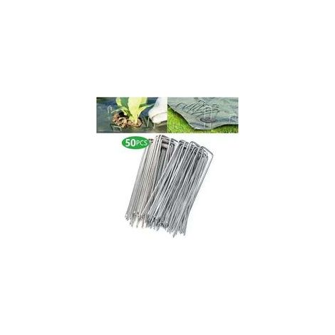 Lote de 50 piquets de fijación en acero galvanizado 200 mm – Largeur 40 mm – Ø2,5 mm para bâches anti-mauvaises herbes – Instalación rápida