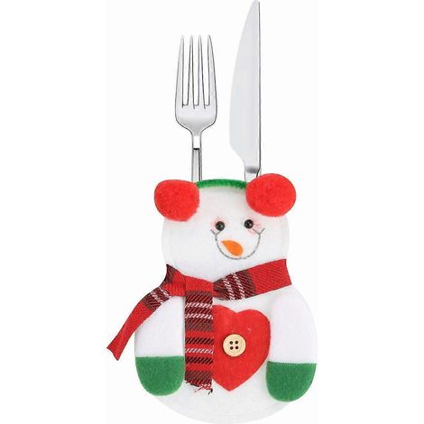 Décorations de Noël : nappe bonhomme de neige, porte-vaisselle, couverts de poche pour les fêtes de Noël (1/4)