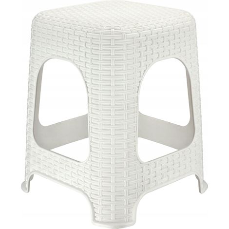 KADAX Hocker aus Kunststoff, Tritthocker bis 120 kg, Rattanhocker, Weiß