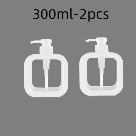 (blanc - 300 ml - 2 pièces) Distributeurs de savon de salle de bain rechargeables pour lotion, shampoing et gel douche, flacon pompe de bain vide, format voyage (1/5)