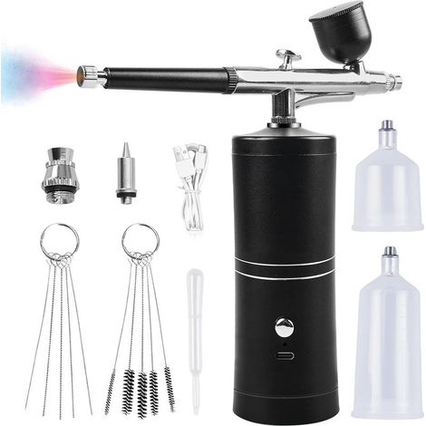 Kit Aérographe Sans Fil, Pistolet Aérographe Portable, Kit Aérographe Rechargeable, Aérographe Sans Fil Avec Compresseur, Pour Décoration D'ongles, Décoration De Gâteau, Maquillage (1/5)