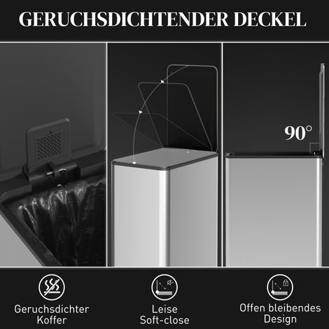 Poubelle 20L avec pédale en acier inoxydable, seau à déchets avec couvercle et bac intérieur pour salon et bureau, 21,5 x 37,2 x 57 cm (1/5)
