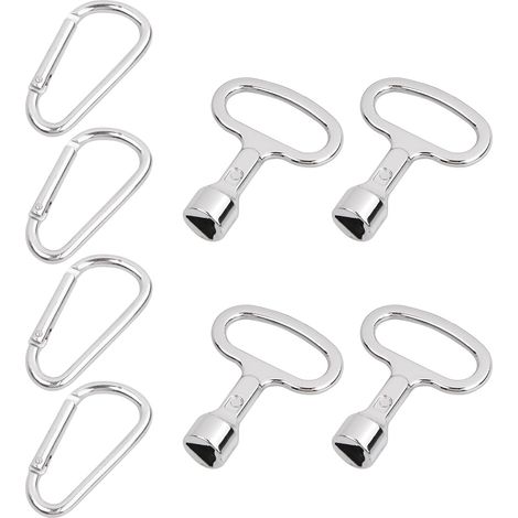 Lot de 4 clés triangulaires, clés triangulaires avec mousqueton, pour poubelle à ordures, en métal, clé à douille, robinet triangulaire, clé universelle, pour boîte électrique, gaz, eau, compteur (1/5)