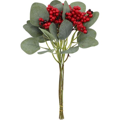 Fleurs Artificielles Automne - Bouquets Faux Fleurs Rouges pour Décoration Table Maison Fête Récolte Halloween Noël - 14 Pouces - Lot de 6 (1/5)