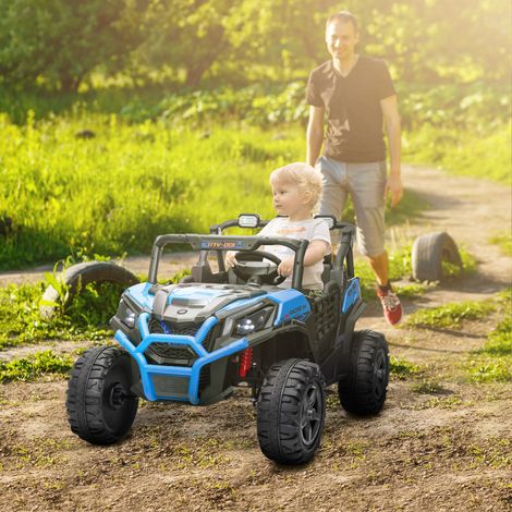 Voiture électrique enfant 2 places 24 V avec télécommande et 3 vitesses, pour les enfants de 3 à 8 ans, bleue (1/5)