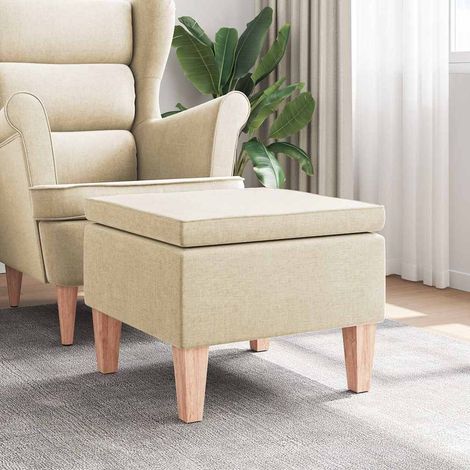 Taburete con patas de madera tapizado tejido crema vidaXL (1/5)