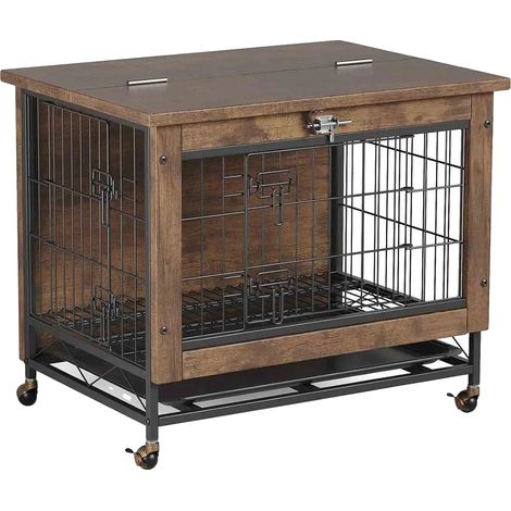 Caisse pour Chien, Acier Carbone & MDF en Mélamine, 26,4"L x 19,7"P x 25,6"H, Convient aux Petits Chiens jusqu'à 20 lbs, 2 Portes, Ouverture Supérieure (1/5)