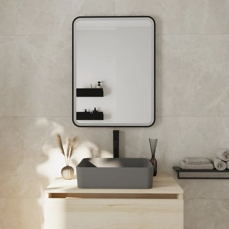 Specchio led 60x80cm con cornice nero opaco reversibile luce calda neutra fredda e funzione anti appannamento Nunki (1/4)