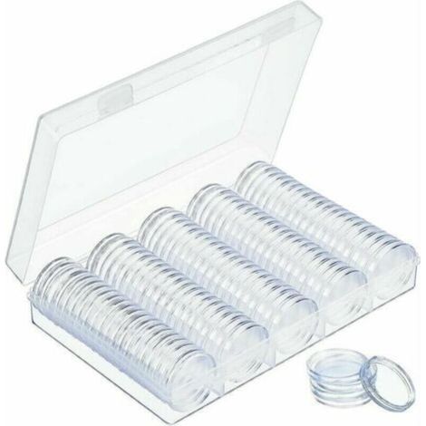 Capsules de Monnaie 30mm Capsules de Pièces en Plastique Rondes Capsules à Monnaie avec Boîte d'Organisateur de Stockage pour Collecte de Pièce de Monnaie 100 Pièces (1/5)