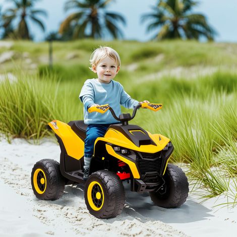 Quad elettrico per bambini, 3-6 km/h, fari a LED, musica, USB, per bambini dai 3 agli 8 anni, giallo. (1/5)