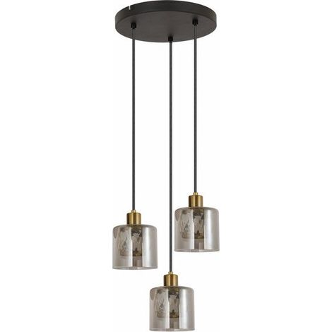 Suspension ronde noire Elmo 3 globes verre E14 Reality (1/3)