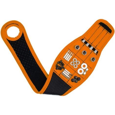 Bracelet Magnétique Bracelet Magnétique Pour Homme Outils Gadgets Ceinture d'Outils Pochette d'Outils Ajustable Multi-Poches Outil De Travail Organisateur De Rangement d'Outils (Orange) (1/5)