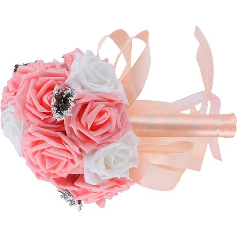 Brautstrauß aus künstlichen PE-Blumen für Hochzeit, Bühne, Büro und Zuhause, orange-rosa (1/5)
