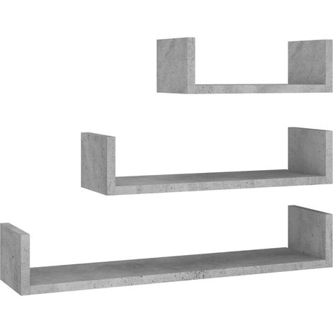 Mensole a Muro Scaffale da parete Ripiano a Parete 3 pz Grigio Cemento in Legno Multistrato (1/5)