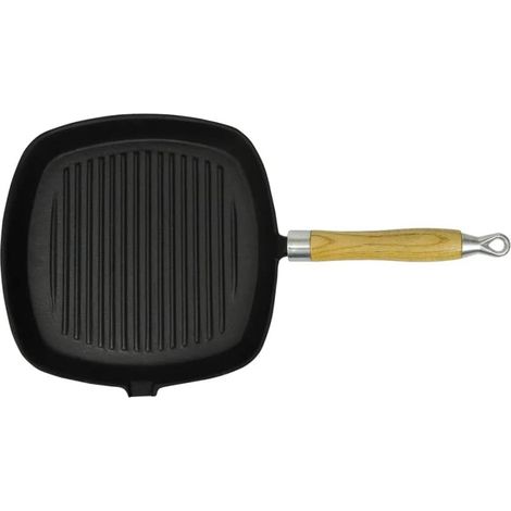 vidaXL Padella Tegame Griglia in Ghisa con Manico in Legno 20x20 cm (1/4)