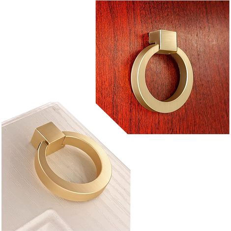 2x Bouton de Tiroir en Laiton Brossé, Boutons de Meuble Ronds, Poignée de Meuble Armoire, Bouton de Porte Or pour Placard, Poignee Meuble Dorée Pour Commode Armoire (1/5)