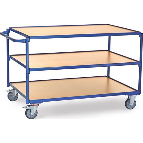 fetra Tischwagen, 3 Holz-Plattformen, Ladefläche 1200 x 800 mm, mit Rand, Schiebegriff waagerecht (1/2)