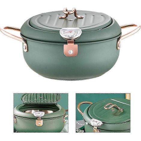 Friteuse profonde en acier inoxydable vert, anti-éclaboussures, chauffe uniforme, compacte pour la cuisine domestique, 1 pièce (1/5)