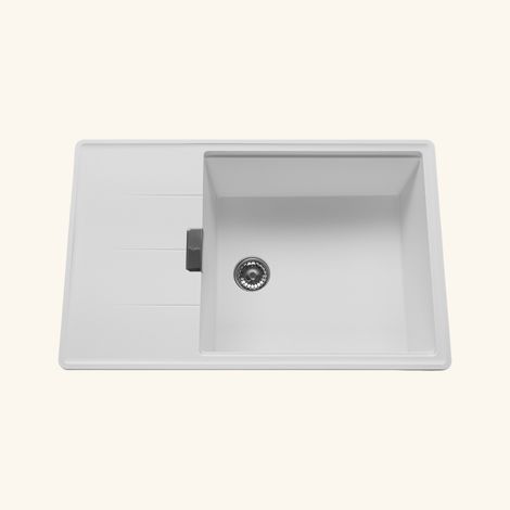 Évier granit blanc Luisina TEATRO 1 grand bac 1 petit égouttoir (1/5)
