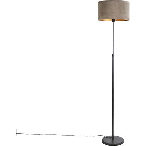 QAZQA Lampada da terra con paralume parte fl - Rustico - Tessuto,Acciaio - Taupe/Nero - Cilindro/Oblungo/Tondo Max. 1 x Watt (1/4)