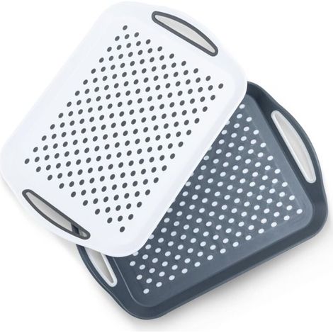 Ensemble de 2 plateaux - Plateau de service antidérapant avec poignées, idéal pour préparer des repas, du thé ou un petit-déjeuner au lit - Plateau en plastique pour une stabilité optimale des plats - (1/4)