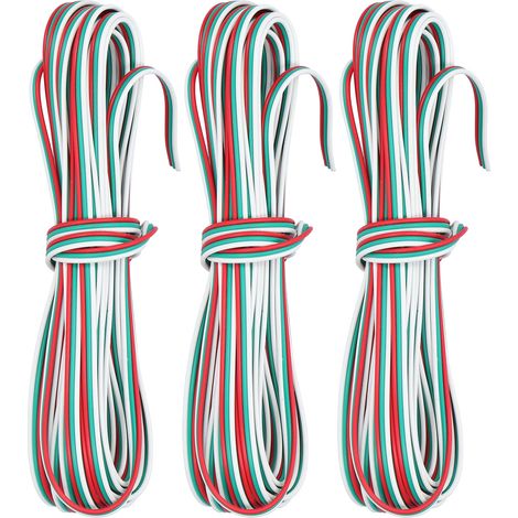 Lot de 3 câbles d'extension à 3 broches de 32,8 pieds, noyau en cuivre pur, cordon de connexion 22 pour bande lumineuse LED