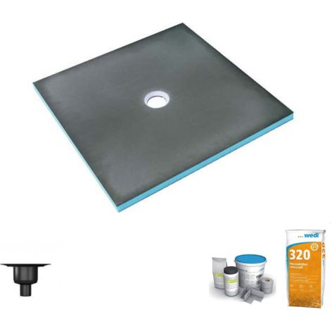 Receveur de douche à carreler 90 x 90 WEDI Fundo Primo carré écoulement centrée + bonde verticale + kit d'étanchéité + colle 320