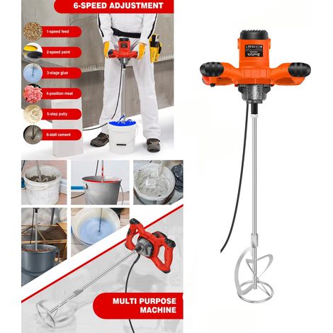 Malaxeur électrique 2600 W – 6 vitesses réglables – 1700 tr/min – M14 – machine de mélange pour ciment et plâtre,Orange