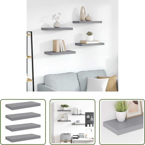 Wandregal - Schweberegale 4 Stk. Grau 50x23x3,8 cm MDF (1/5)